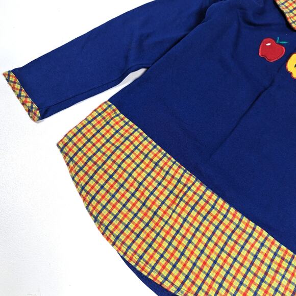 Vtg 90s Kaboom Tunic Shirt Girls Sz Small 4-5T Blue Apple School Plaid - Picture 3 of 5